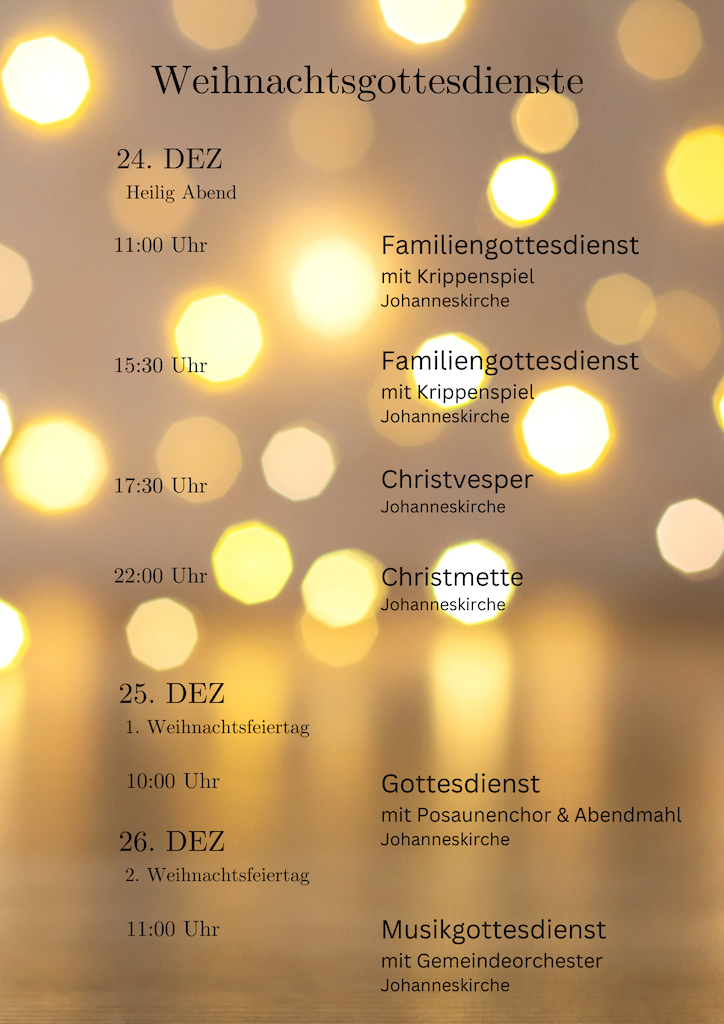 Plakat: Übersicht Weihnachtsgottesdienste