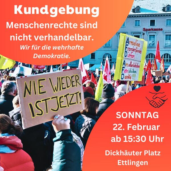 Kundgebung für die Demokratie I 22. Februar I 15:30 Uhr I Dickhäuterplatz 