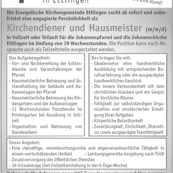 Stellenanzeige_Kirchendiener-Hausmeister I ab sofort I unbefristet